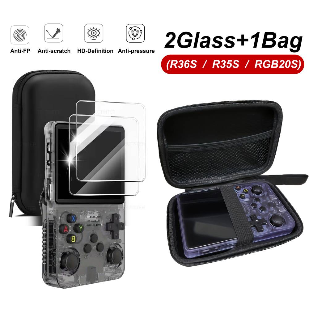 Gaming Console R36S - 3 IN 1 Storage bag+Glass Tempered
